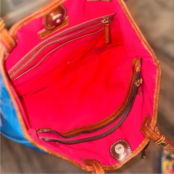 Dooney & Bourke Glossy Blue and Brown Tote - Picture 5 of 13